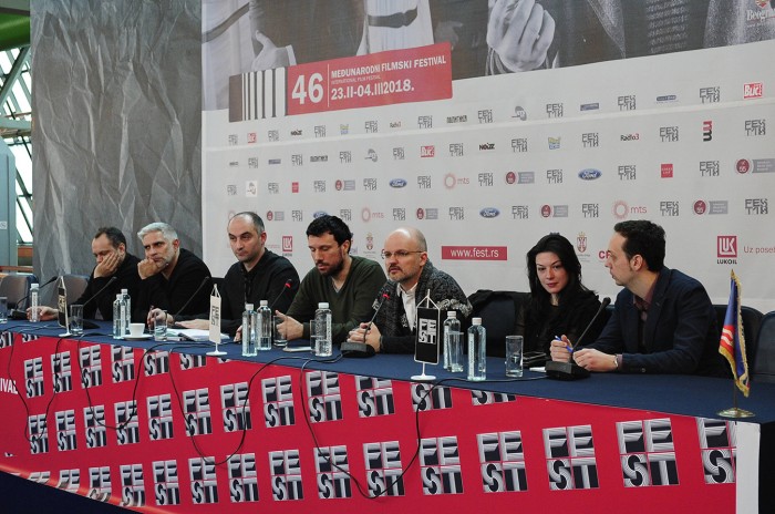 beograd 26.02.2018. FILM: EDERLEZI RISING Jessica Stojadinovic Stoya, glumica, Sebastian Cavazza, glumac, Lazar Bodroža, reditelj, Aleksandar Protić, producent, Nemanja Mosurović, kompozitor. foto ...