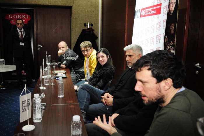 beograd 26.02.2018. FILM: EDERLEZI RISING Jessica Stojadinovic Stoya, glumica, Sebastian Cavazza, glumac, Lazar Bodroža, reditelj, Aleksandar Protić, producent, Nemanja Mosurović, kompozitor. foto ...