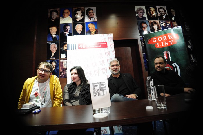 beograd 26.02.2018. FILM: EDERLEZI RISING Jessica Stojadinovic Stoya, glumica, Sebastian Cavazza, glumac, Lazar Bodroža, reditelj, Aleksandar Protić, producent, Nemanja Mosurović, kompozitor. foto ...