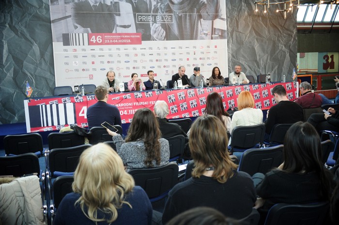 BEOGRAD 28.02.2018. Ekipa filma Izgrednici na konferenciji za novinare povodom projekcije filma u okviru 46. fest-a. Dejan Zecevic, reditelj, Djordje Milosavljevic, scenarista, Radovan Vujovic, ...