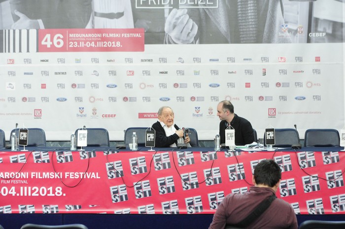 beograd 02.03.2018. glumac vlasta velisavljevic prisustvovaonjenkonferenciji za novinare ispred ekipe filma zaba. foto dusan milenkovic